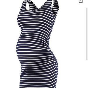 Navy and white stripped maternity tank dress